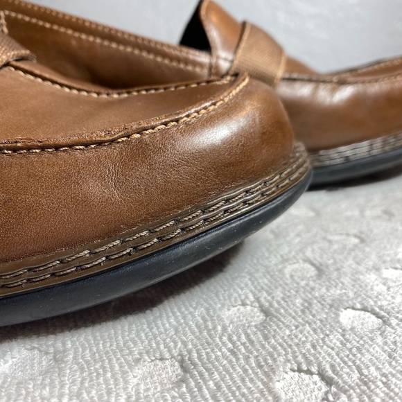 Clarks Womens Brown Leather Slip On Loafers With nylon Buckle Strap Shoes - Picture 12 of 16